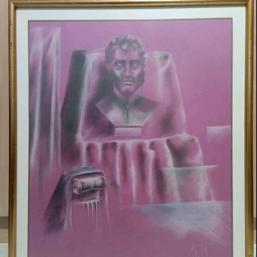Alexander the Great bust drawing with pencil and pastel, new