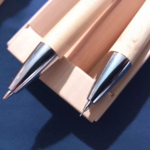 Pen and mechanical pencil set new, beige wood in box