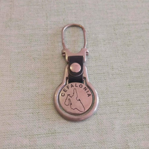 Metal Keychain Double-Sided Kefalonia Map Used Vintage