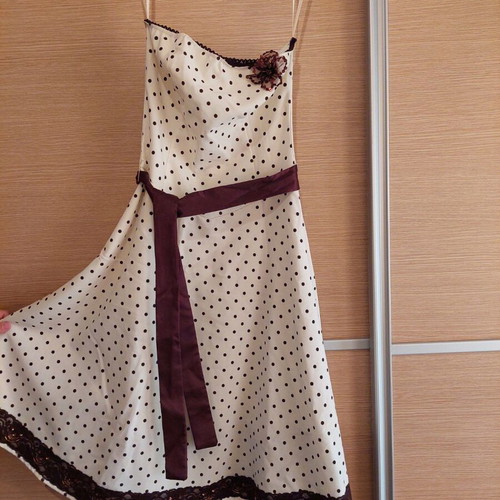 Polka dot midi dress size XS new, beige and brown