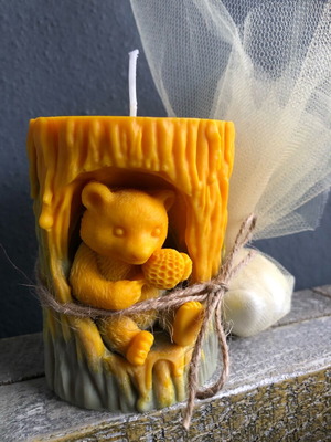 Bear Candle with Honey Bomboniere, Handmade Candle
