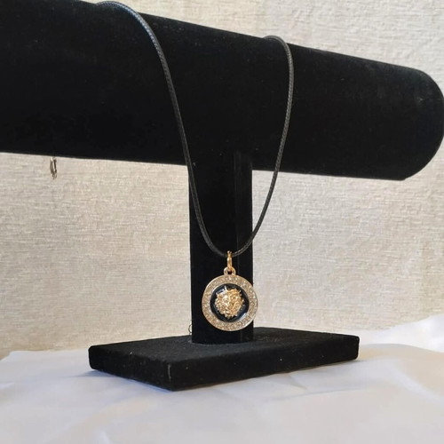 Lion Head Pendant with Cord Gold and Black, New