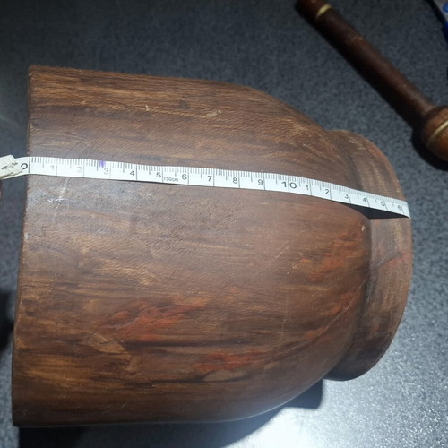 Traditional wooden mortar and pestle set, 16cm