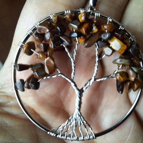 Tree of Life pendant with natural Tiger's Eye crystal new