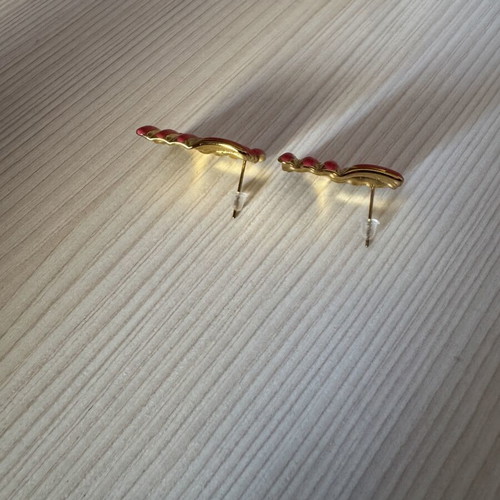 Earrings new, gold and fuchsia color