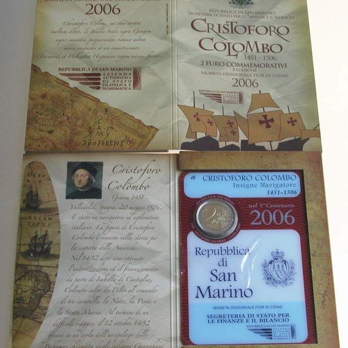 SAC Άγιος Μαρίνος 2 Ευρώ 2006 FDC Κολόμβος καινούργιο