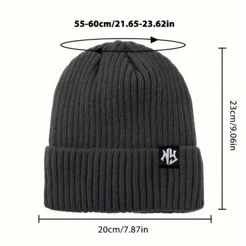 Warm knitted hat with fur lining and NY decoration new, black