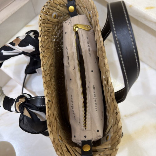 Alessia Massimo straw handbag, black and beige