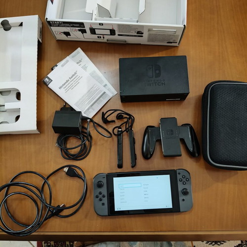 Nintendo Switch used with gray joy-con, model HAC-001, complete set