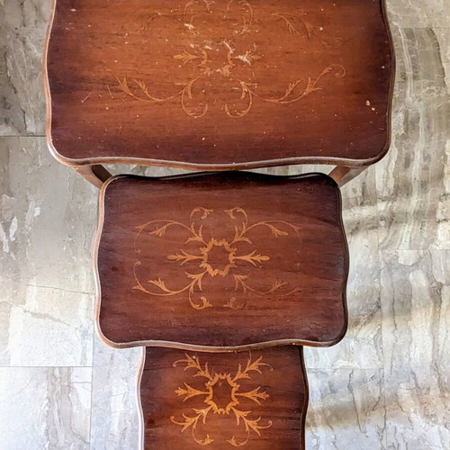 Wooden tables used, set of three