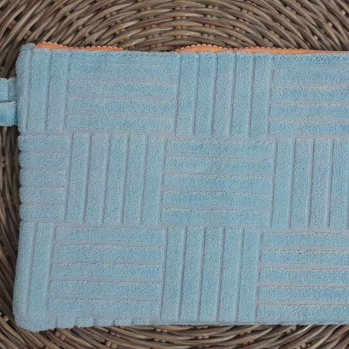 Vichy toiletry bag new, blue terry cloth with waterproof lining