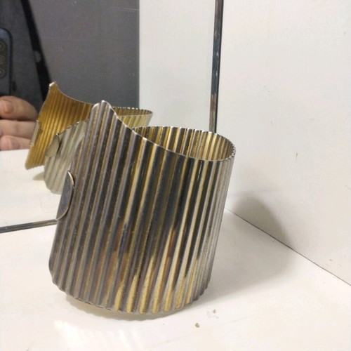 Handmade Statement Pleated Two-Tone Silver-Gold Cuff Bracelet Like New