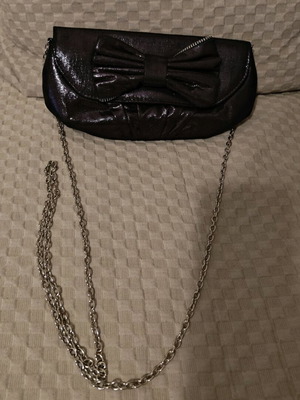 Evening bag with bow dark purple shiny color like new