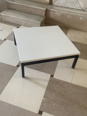 Coffee table used, set of 2, 76x76 cm, white top with black metal frame