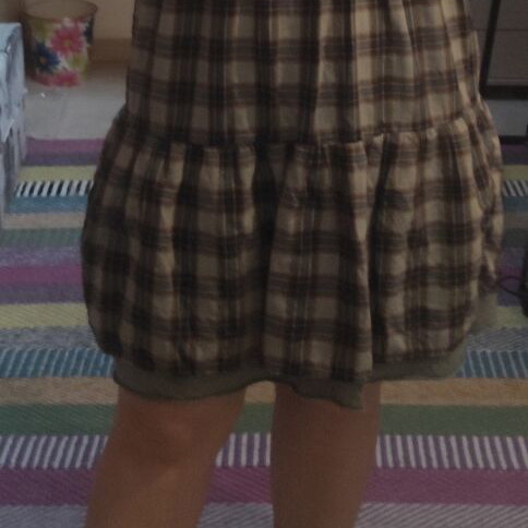Helmi cotton dress used, airy khaki and black plaid