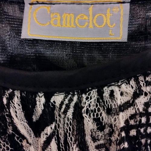 Lace pleated blouse with rhinestones, like new, size L, black and white