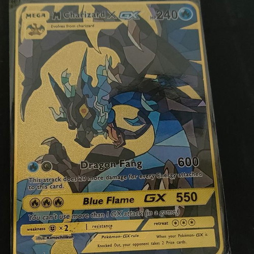 Pokémon Mega Charizard X GX Gold Metal Card like new