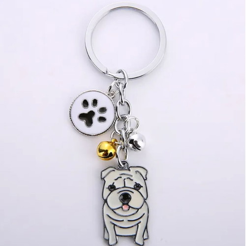 Bulldog dog keychain and paw new