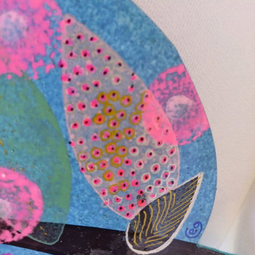 Coaster with painting on sheet metal, acrylic and varnish, new