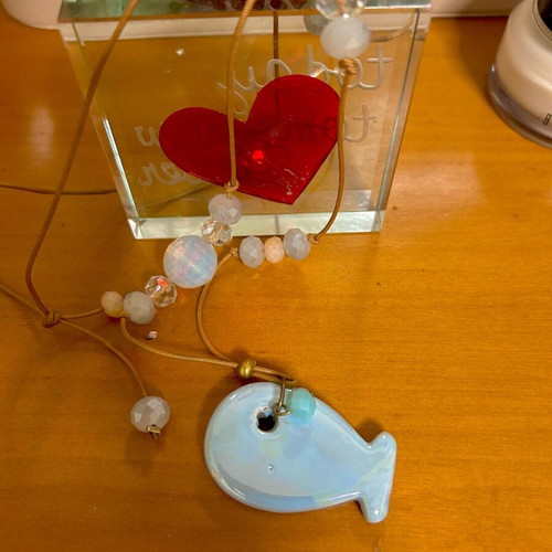 Fish Necklace 50 cm with pearl earrings and ring, new