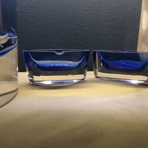KROSNO LSA glass vase like new, set with two cobalt blue ashtrays