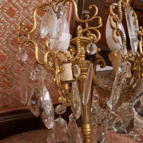 Set of bronze antique wall light sconces with crystals like new