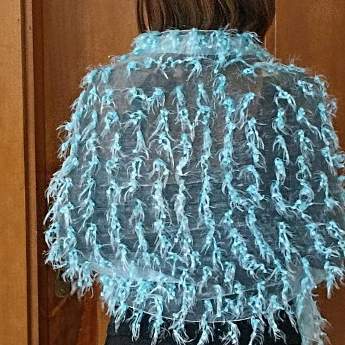 Blue scarf with fringes like new, lightweight and semi-transparent