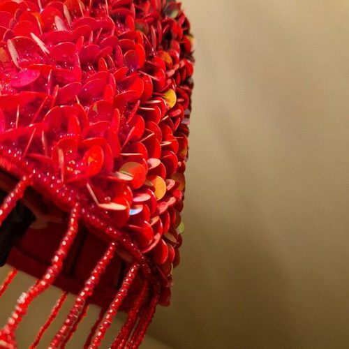 Vintage lampshades pack of 5 with red iridescent sequins and bead fringes used