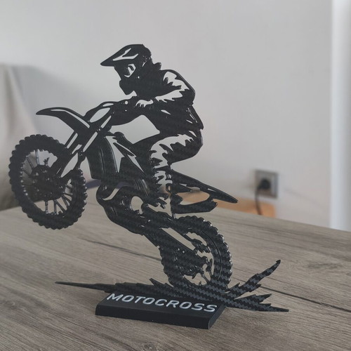 Motocross 3D printed table decoration with carbon fiber texture