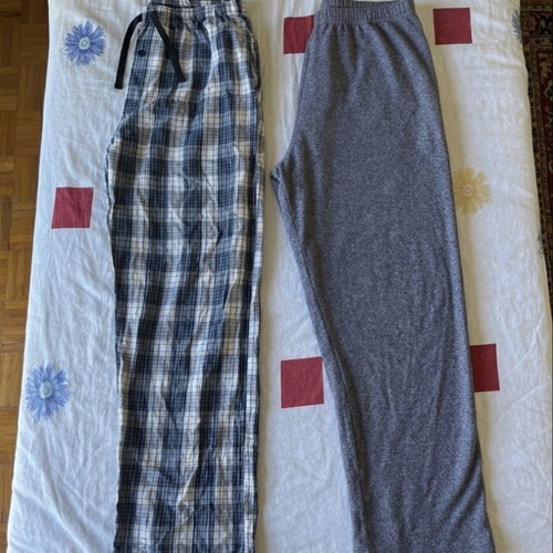 Men's pajama pants set like new, checkered and grey melange