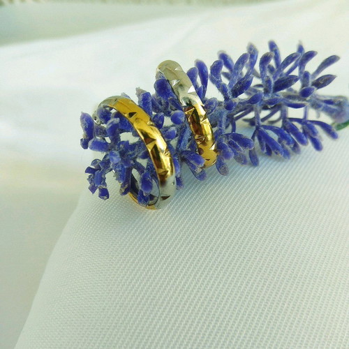 Stainless steel hoop earrings two-tone with gold and silver color new, medium size