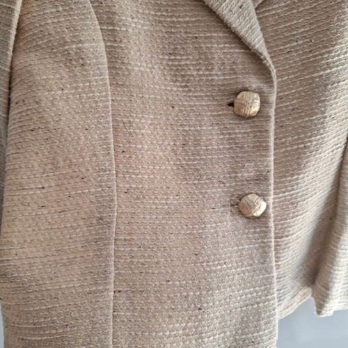 Elegant custom made jacket cardigan with gold thread M/L like new, beige gold