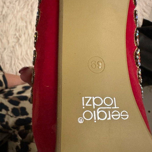 Red high heels with rhinestones like new, size 39