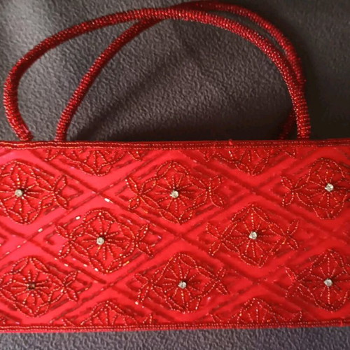 Red evening handbag new decorated with beads