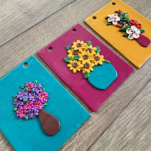 Flowers and vases wall decor like new, handmade from polymer clay