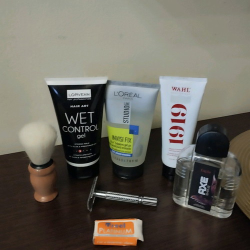 Men's grooming used, shaving machine and product set
