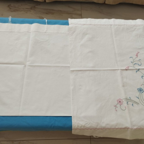 Handmade XL pillowcases pair 1m with floral embroidery and cross-stitch