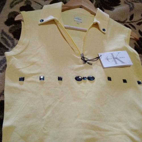 Calvin Klein women's new yellow top with rhinestones and zipper