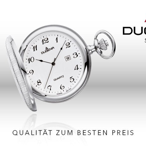 Dugena pocket watch new model, 50mm silver with chain