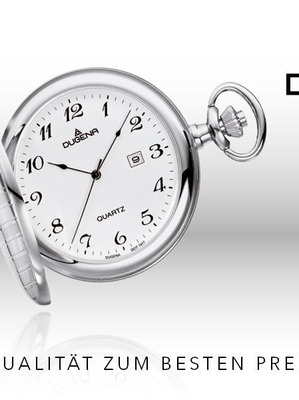 Dugena pocket watch new model, 50mm silver with chain