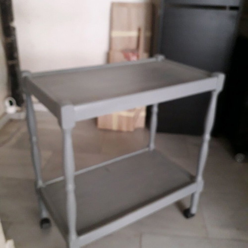 Wooden auxiliary table used, two-tier with wheels