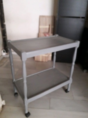 Wooden auxiliary table used, two-tier with wheels