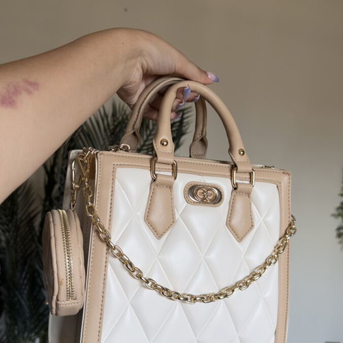 Aldo quilted handheld and shoulder bag like new, nude beige with gold details