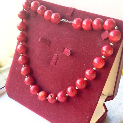 925 Silver Necklace with Natural Red Coral, New
