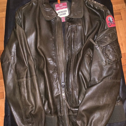 Parajumpers Brigadier leather aviator jacket like new, size XL dark green