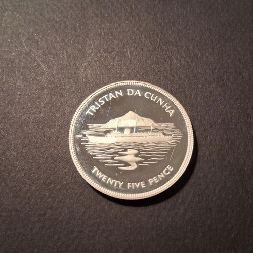Silver coin Tristan da Cunha 25 pence 1977 like new