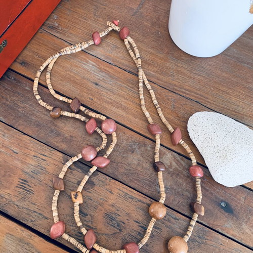 Handmade vintage necklace with wooden beads new
