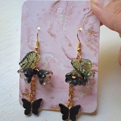 Butterfly Earrings new, black and gold tone, handmade