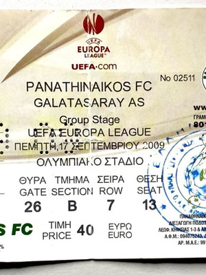 Panathinaikos vs Galatasaray Europa League 2009 Ticket used collectible