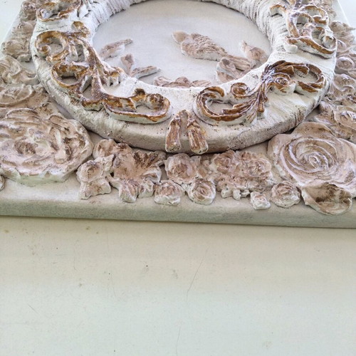 Handmade Mixed Media Relief Canvas Baroque Vintage Style 30x30 cm